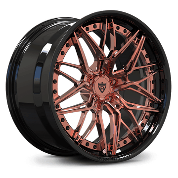 Custom forged 2-piece rose gold wheels for Toyota Supra, featuring a sleek design and aerospace-grade aluminum, perfect for performance.